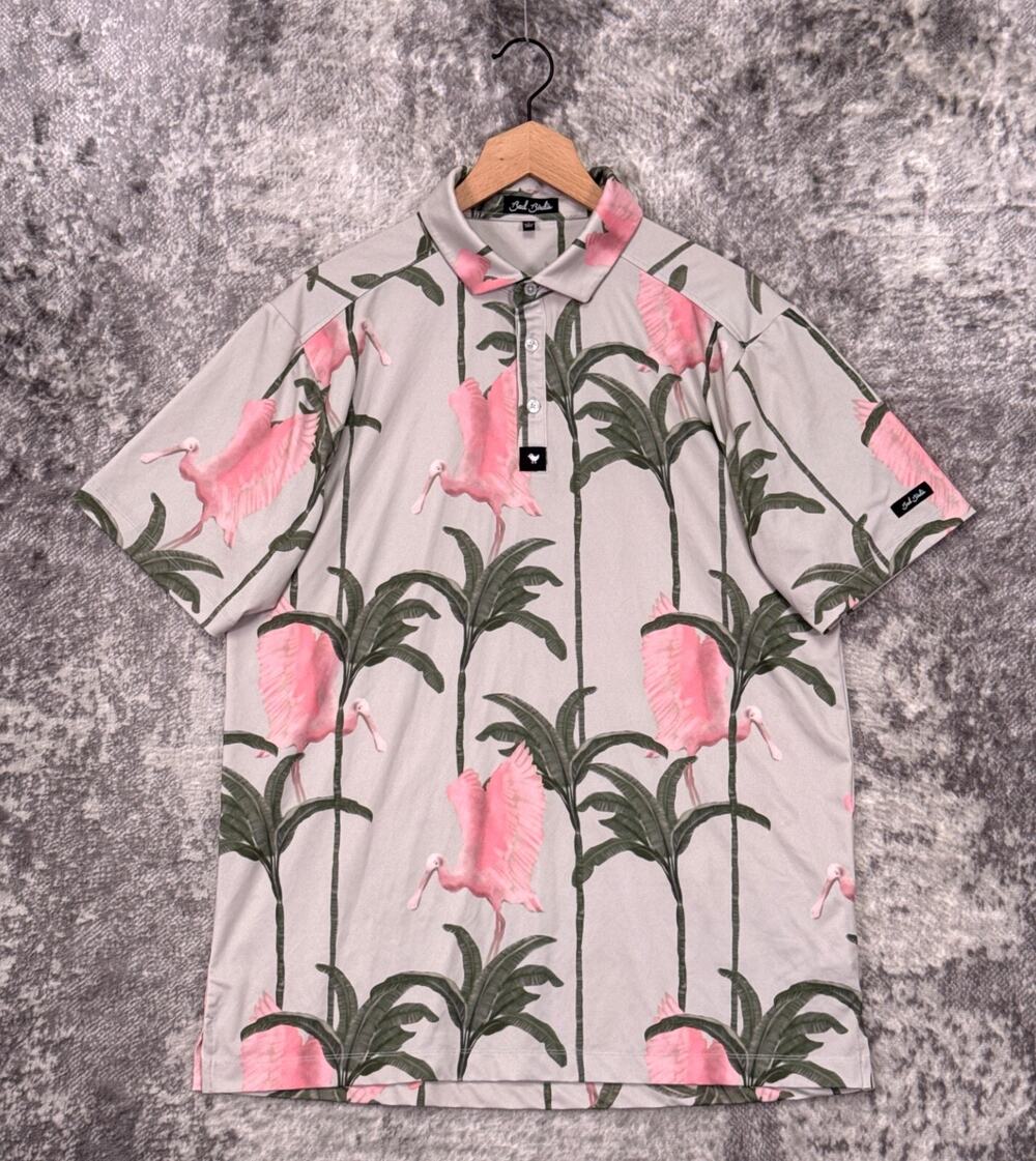 Bad Birdie Polo Shirt Large Mens Pink Flamingos Performance Golf